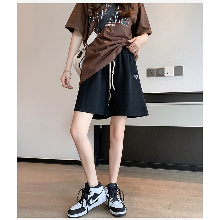 Quần Short Thể Thao Rút Dây Dáng Suông In Họa Tiết Mặt Cười Phong Cách Hàn Quốc