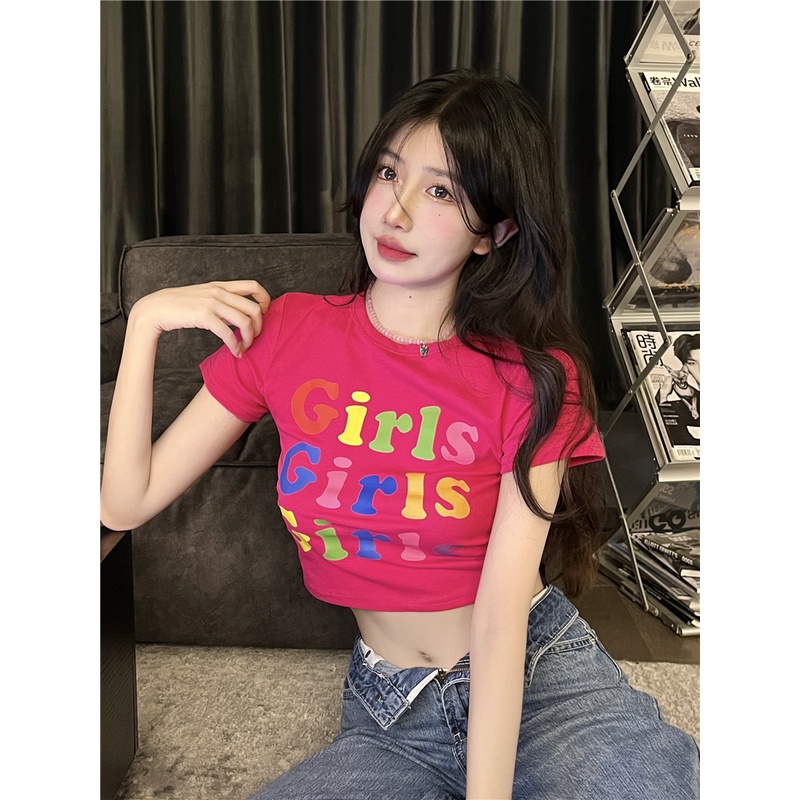 Áo Thun Ngắn Tay Dáng Ôm In Chữ Thời Trang Mùa Hè Hàn Quốc Dành Cho Nữ