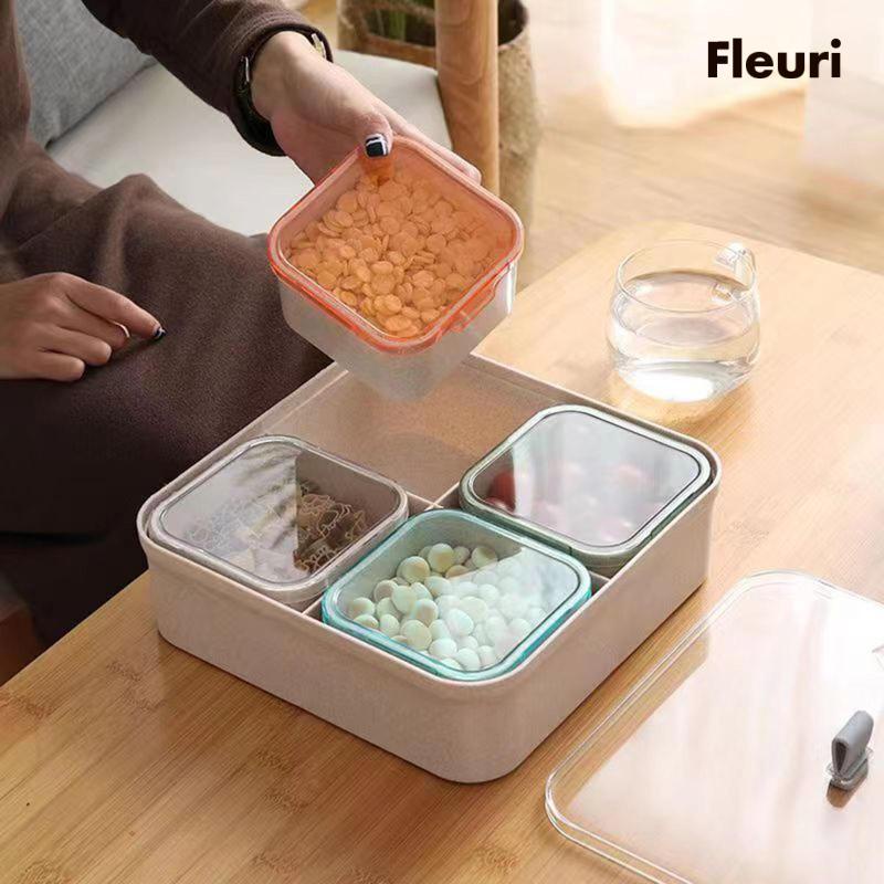 Khay Đựng Trái Cây Khô 4 Ngăn Đa Năng Có Nắp Đậy