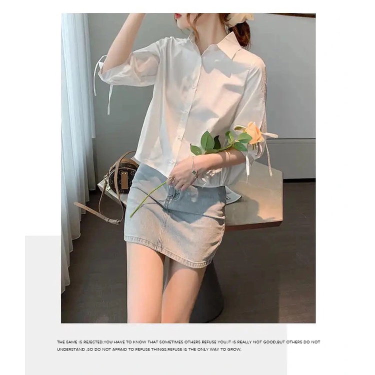 Áo Sơ Mi Cotton Nguyên Chất Tay Lửng Dáng Rộng Thoáng Khí Phong Cách Mới Mùa Hè Cho Nữ