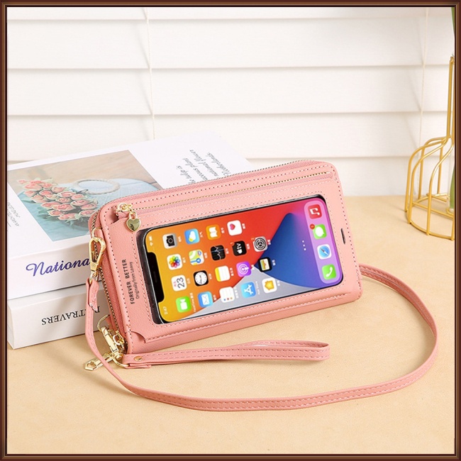 Túi Đeo Vai Mini Bằng Da Pu Nhân Tạo Trong Suốt Đựng Điện Thoại Chống Trộm Cảm Ứng Đa Năng