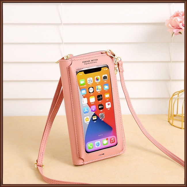 Túi Đeo Vai Mini Bằng Da Pu Nhân Tạo Trong Suốt Đựng Điện Thoại Chống Trộm Cảm Ứng Đa Năng