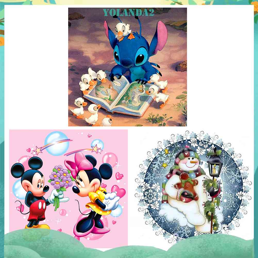 Bộ Tranh Đính Kim Cương Toàn Bộ Hình Vẽ Vịt Và Stitch Trang Trí Nhà Cửa