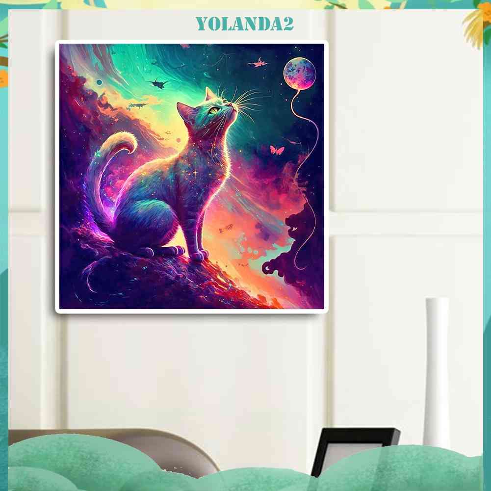 Tranh Đính Đá Kim Cương Toàn Bộ 5D DIY Hình Vẽ Mèo Trang Trí Nhà Cửa