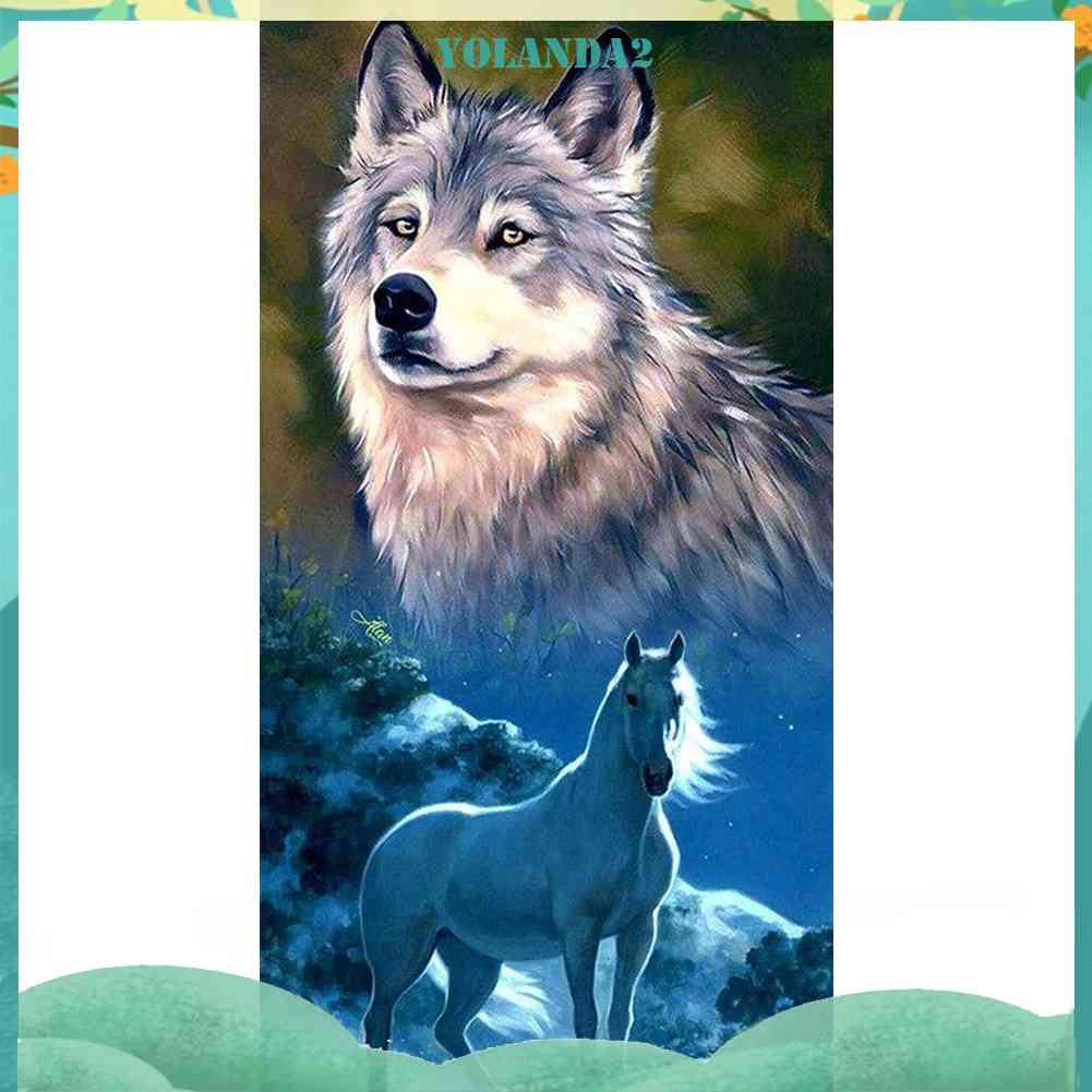 Tranh Đính Đá Kim Cương Toàn Bộ 5D DIY Hình Vẽ Sói Tuyết