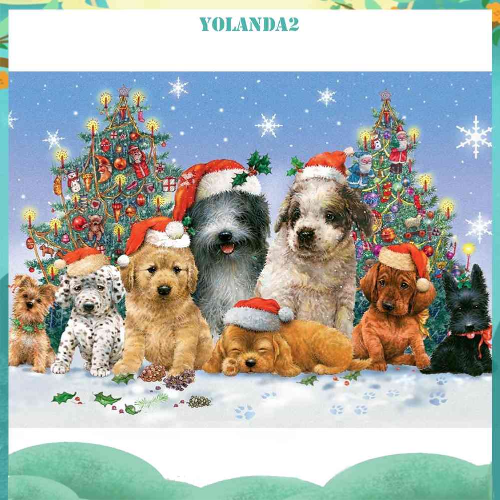 Tranh Đính Đá Kim Cương Toàn Bộ 5D DIY Hình Vẽ Chó Giáng Sinh
