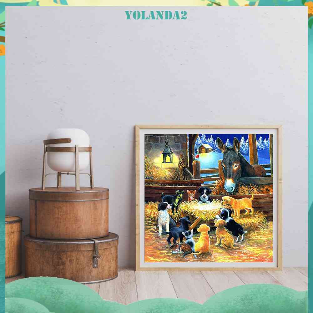 Tranh Đính Đá Kim Cương Toàn Bộ 5D DIY Hình Vẽ Chó Mèo