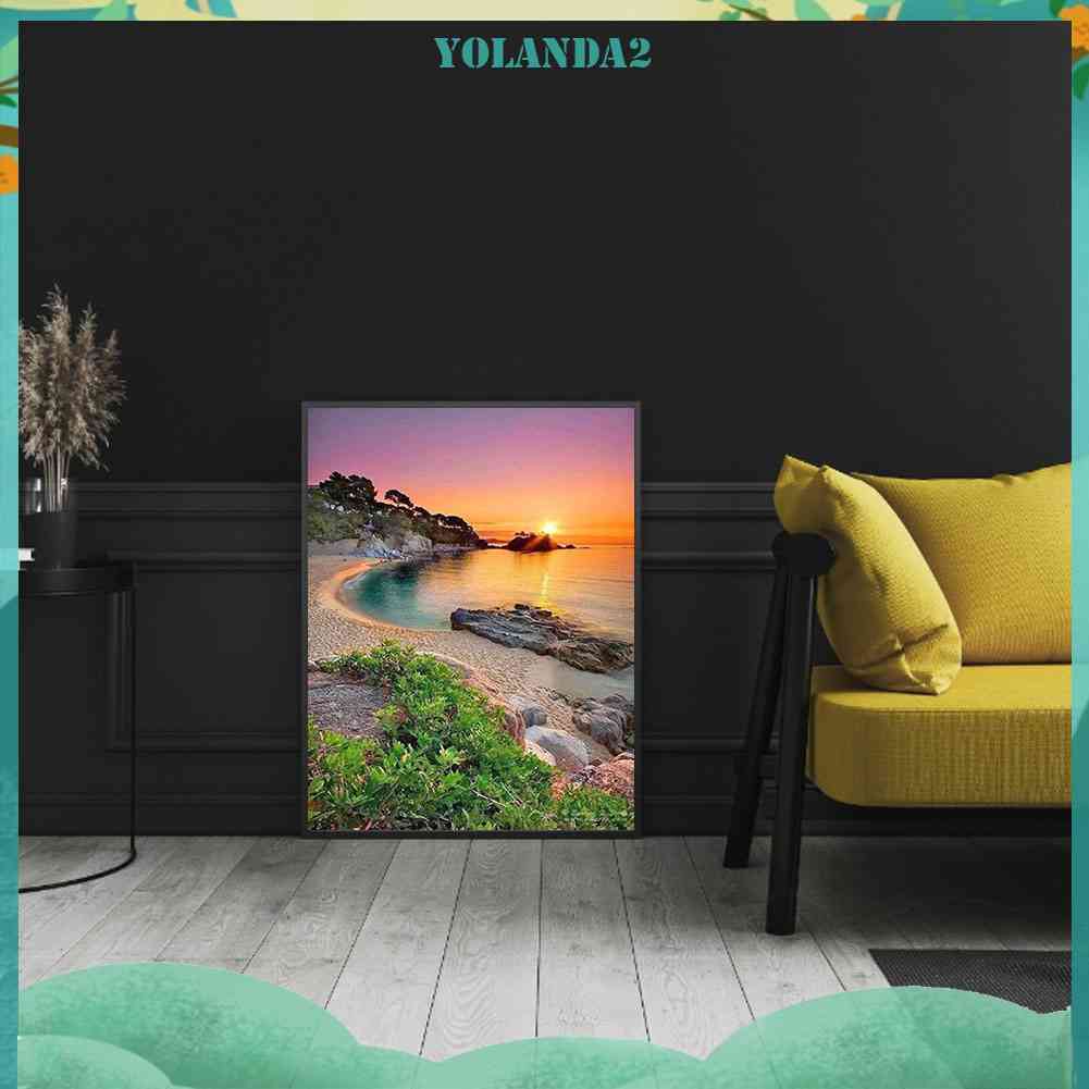 Tranh Đính Đá 5D Tự Làm Toàn Diện Hình Hoàng Hôn Trên Bãi Biển Trang Trí Tường
