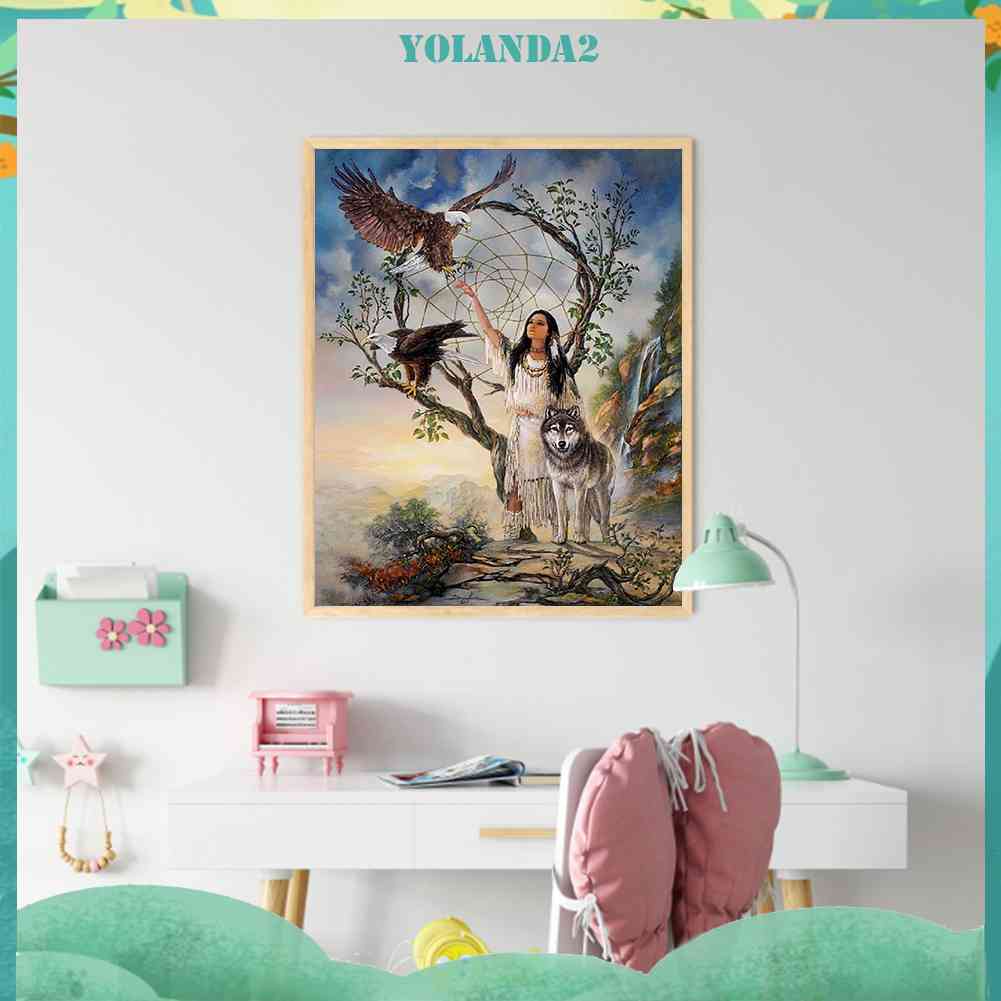 Tranh Đính Đá Kim Cương Toàn Bộ 5D DIY Hình Vẽ Cô Gái Đại Bàng