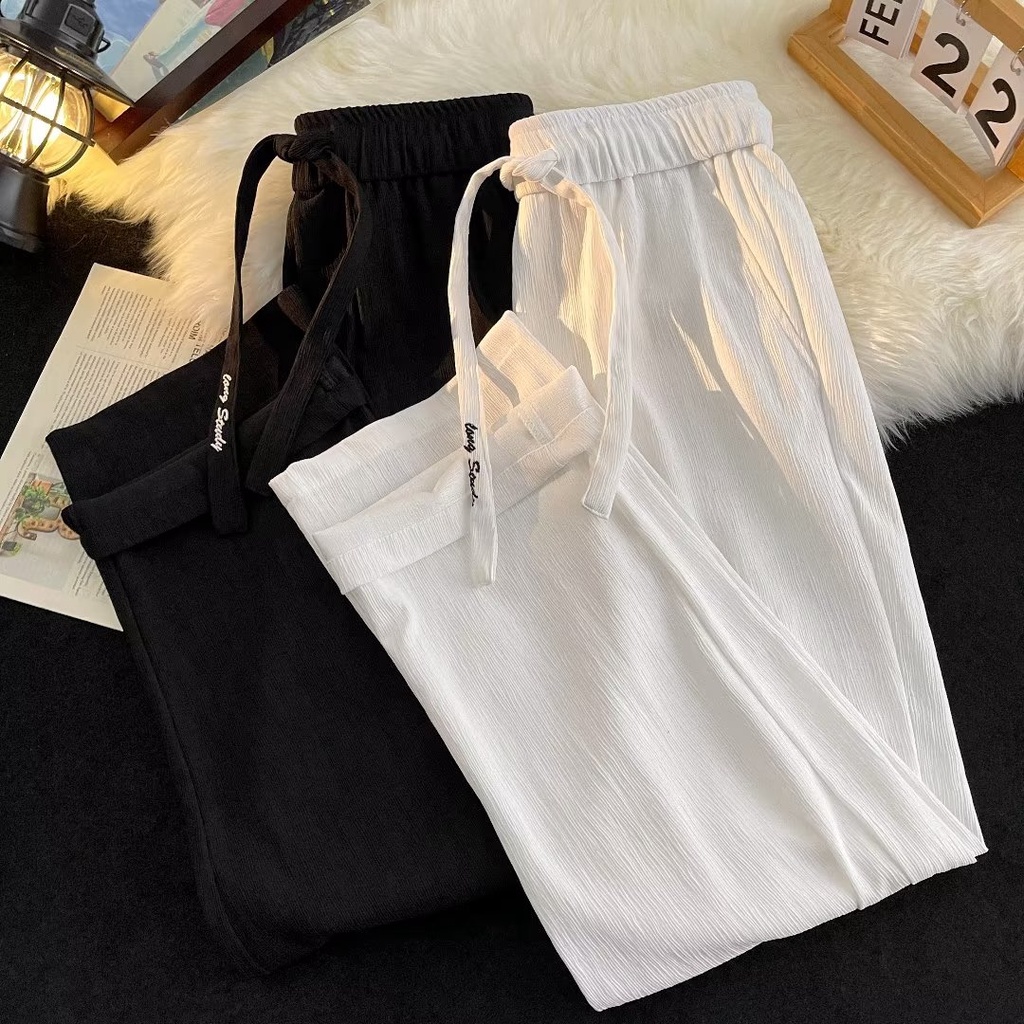 Quần Dài Vải Lụa Lạnh Mỏng Dáng Suông Màu Trắng Thời Trang Mùa Hè Cho Nam