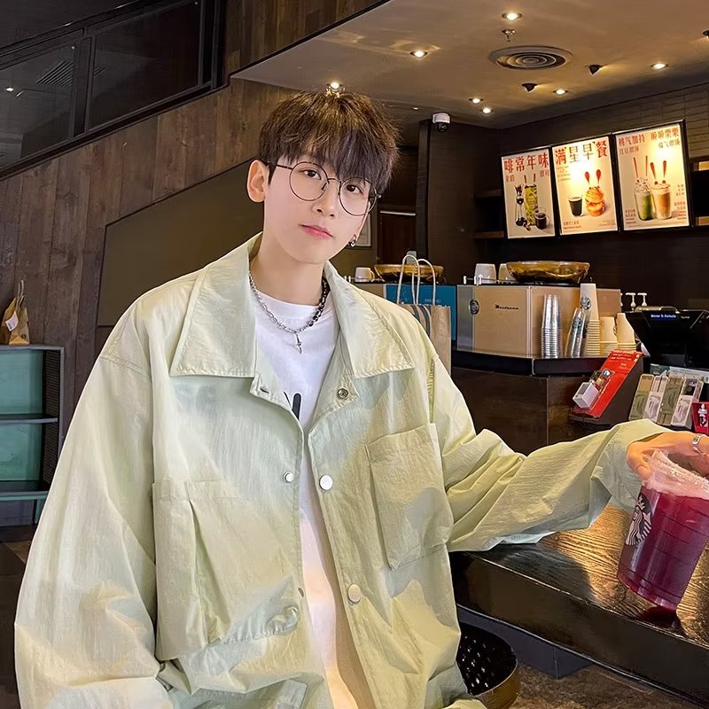 Áo sơ mi AOKANG chống nắng tay dài cổ vuông phong cách harajuku thời trang mùa hè cho nam