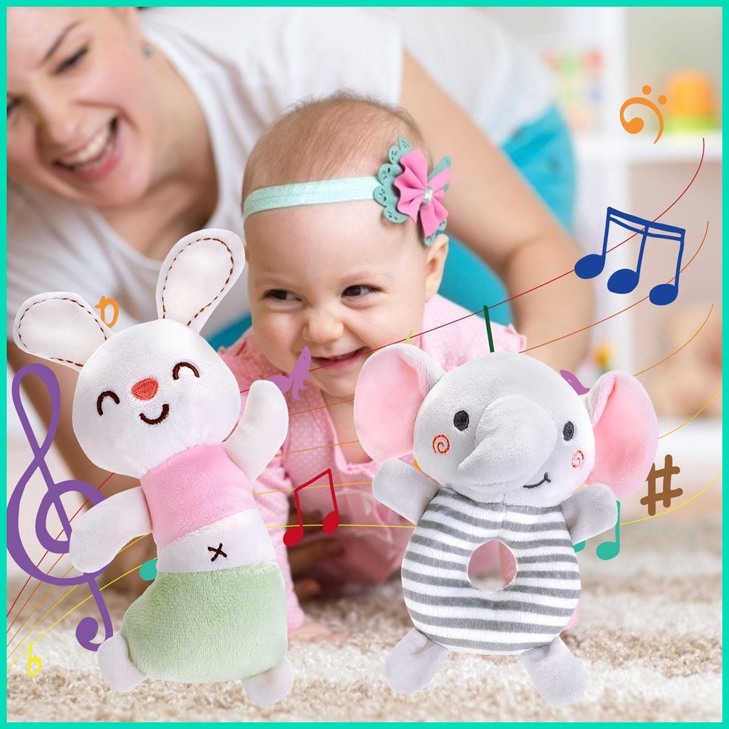 Lục Lạc Hình Voi / Thỏ Nhồi Bông Mềm Mại Có Âm Thanh Vui Nhộn Cho Bé