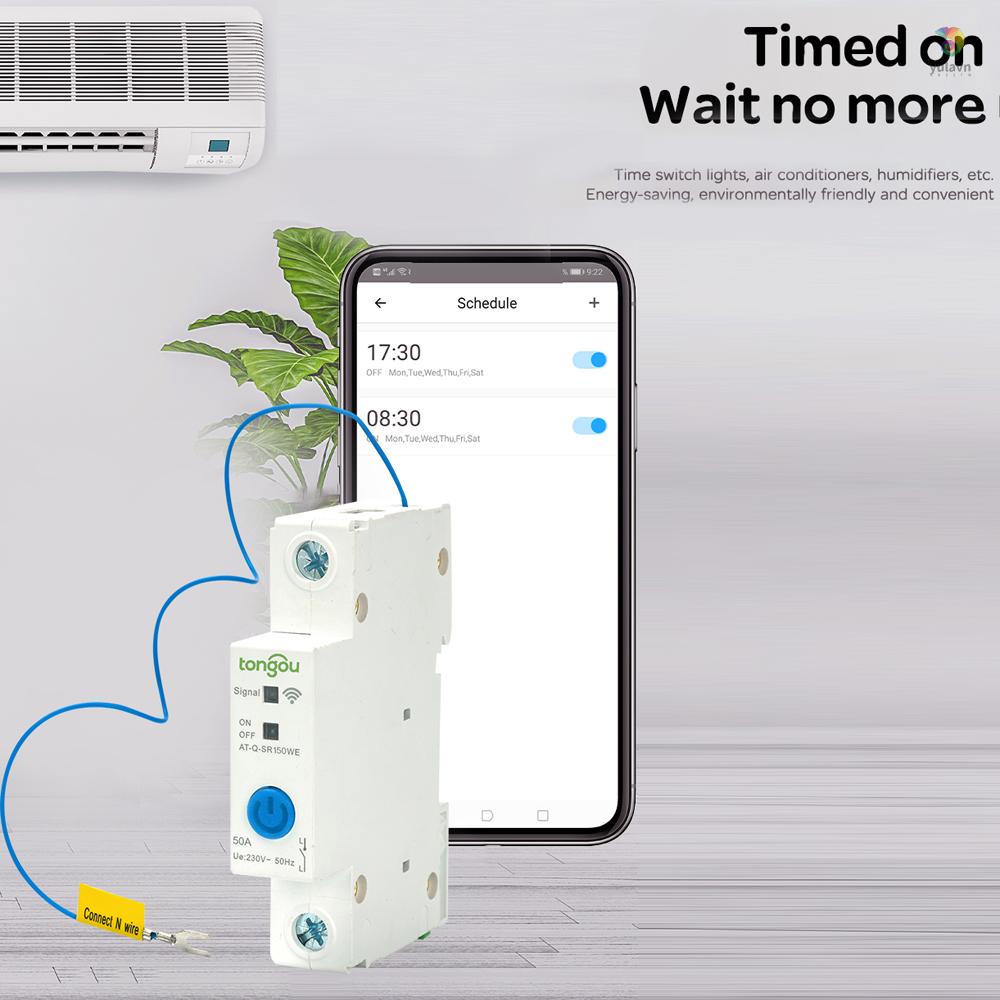 Cầu Dao Thông Minh 1P DIN Kết Nối WIFI ​Công Tắc Điều Khiển Bằng Giọng Nói Tương Thích Với Alexa Và Google