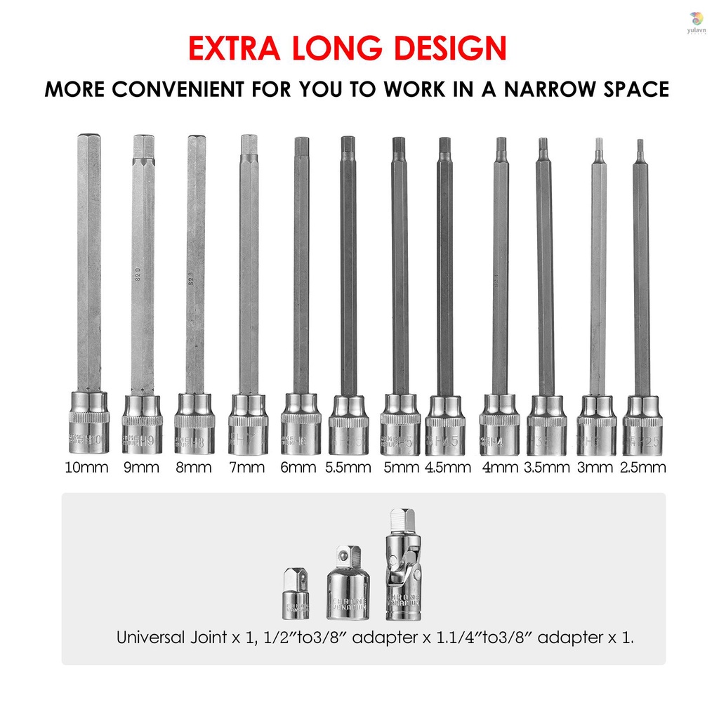 Bộ 15 Đầu Nối Dài Lục Giác 3 / 8 "Chuyên Dụng | Set 12 / 12 / 12 Món Đồ Chơi Chất Lượng Cao | Kích Thước 3mm 10mm 3mm 10mm | Trục Nối Dài 6 "Dài 6" Chuyên Dụng Chất Lượng Cao | Mũi Khoan Thép Cao Cấp S2 S2 Chuyên Dụng | Ổ Cắm Điện Cr-V Chịu Lực Tốt Chuyên