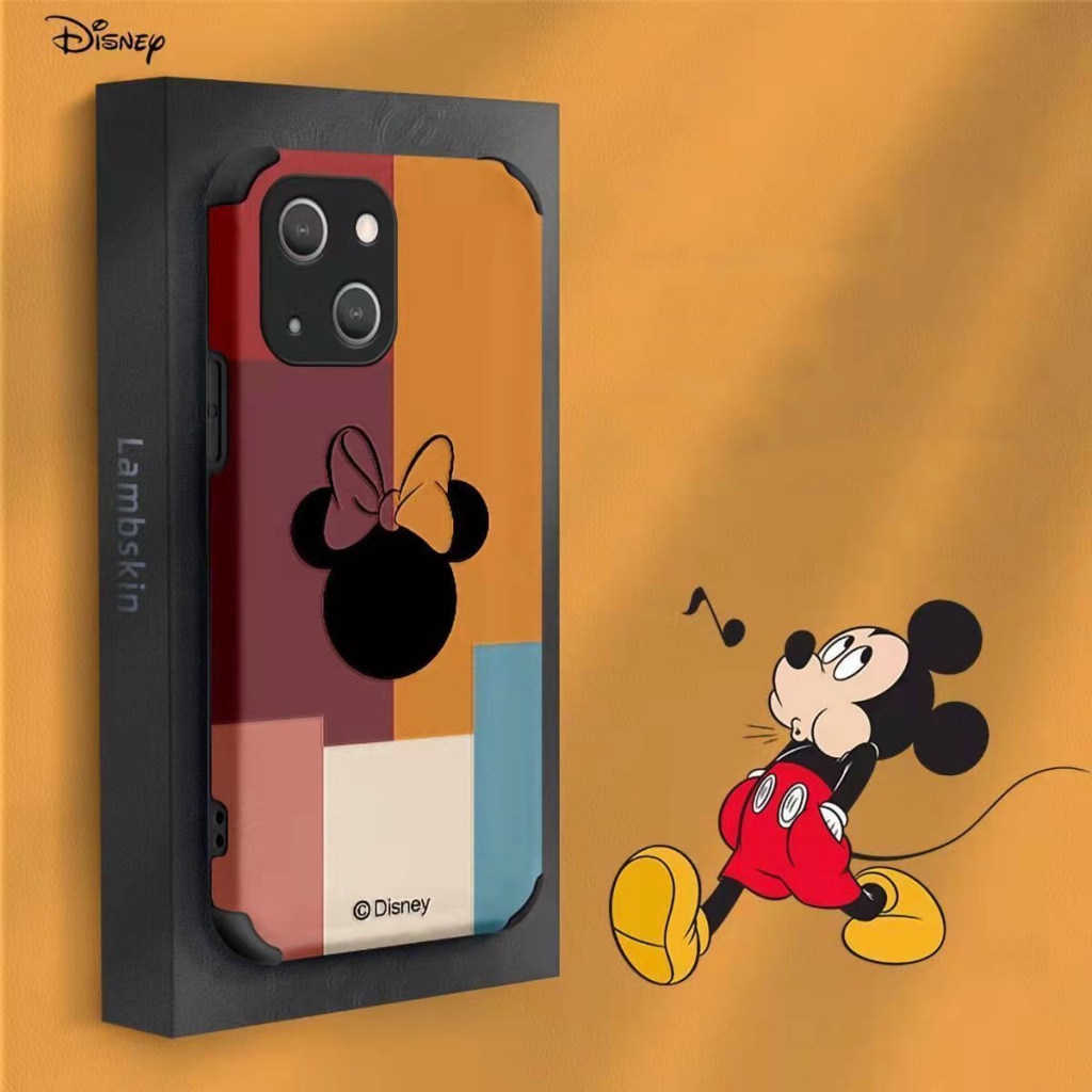 Ốp Điện Thoại Da Cừu Viền TPU Dẻo In Hình Mickey Minnie Đáng Yêu Cho iPhone 11pro Max 14 Promax 11 12 / 13 / 6 / 7 / 8Plus / X Max