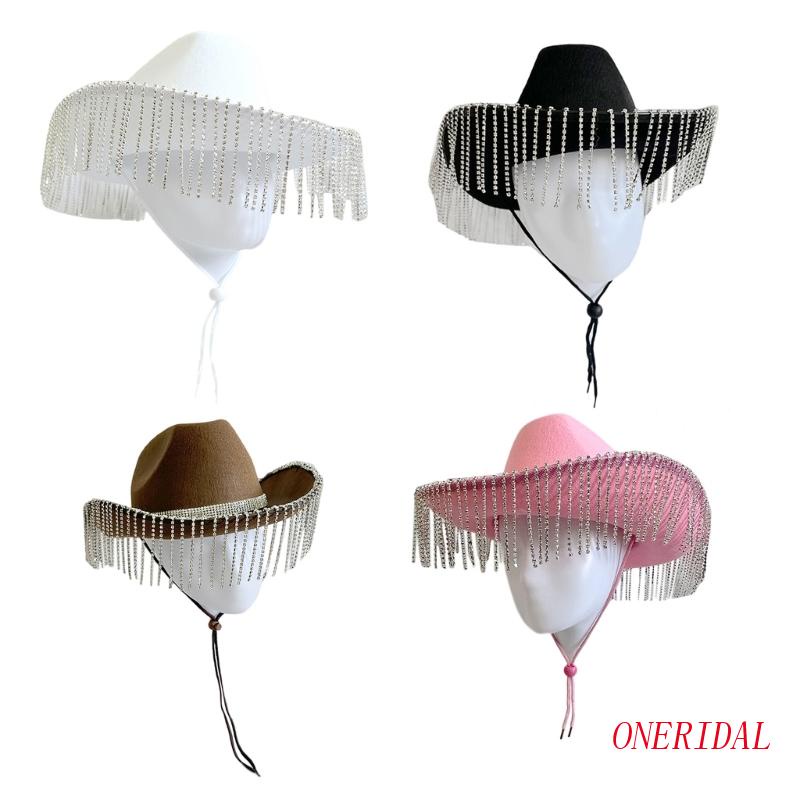 Mũ Cao Bồi Rộng Vành Đính Đá Phối Tua Rua Lấp Lánh Thời Trang