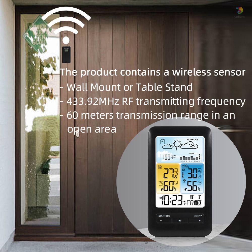 (yala) Đồng Hồ Báo Thức Kỹ Thuật Số LCD Có Màn Hình Hiển Thị Nhiệt Độ Và Độ Ẩm Trong Nhà / Ngoài Trời / Ngày / Tuần / Trăng Khuyết / Báo Thức / Báo Thức F