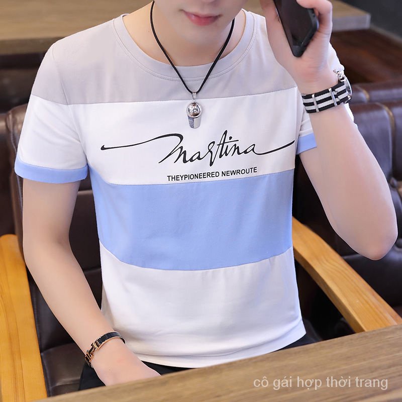 Áo Thun 95% Cotton Tay Ngắn Cổ Tròn Phong Cách Hàn Quốc Thời Trang Mùa Hè Cho Nam Giới