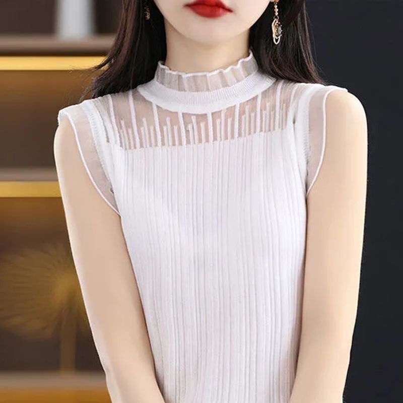 Áo Dệt Kim Tay Ngắn Phối Ren Hoa Thời Trang Mùa Hè Cho Phái Nữ