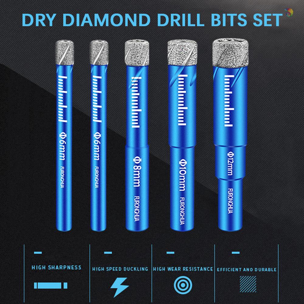 Bộ 5 Mũi Khoan Kim Cương Với Đá Hoa Cương / Đá Granite / Kính / Gạch Men / Sứ / Kim Cương Kích Thước 1 / 4 5 / 16 3 / 8 1
