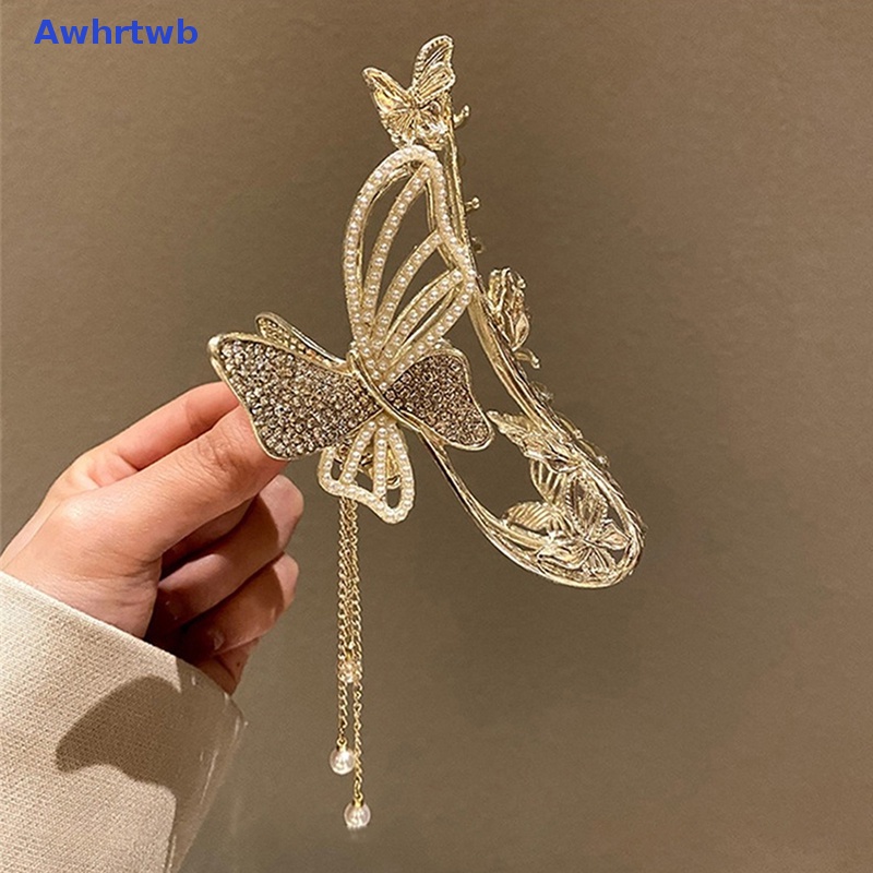 Kẹp Tóc Kim Loại Hình Bướm Đính Ngọc Trai Cho Nữ Mới