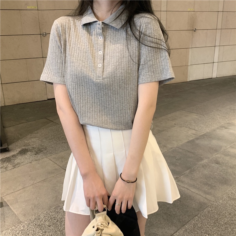 Áo Thun Polo Tay Ngắn Màu Sắc Đơn Giản Cho Nữ