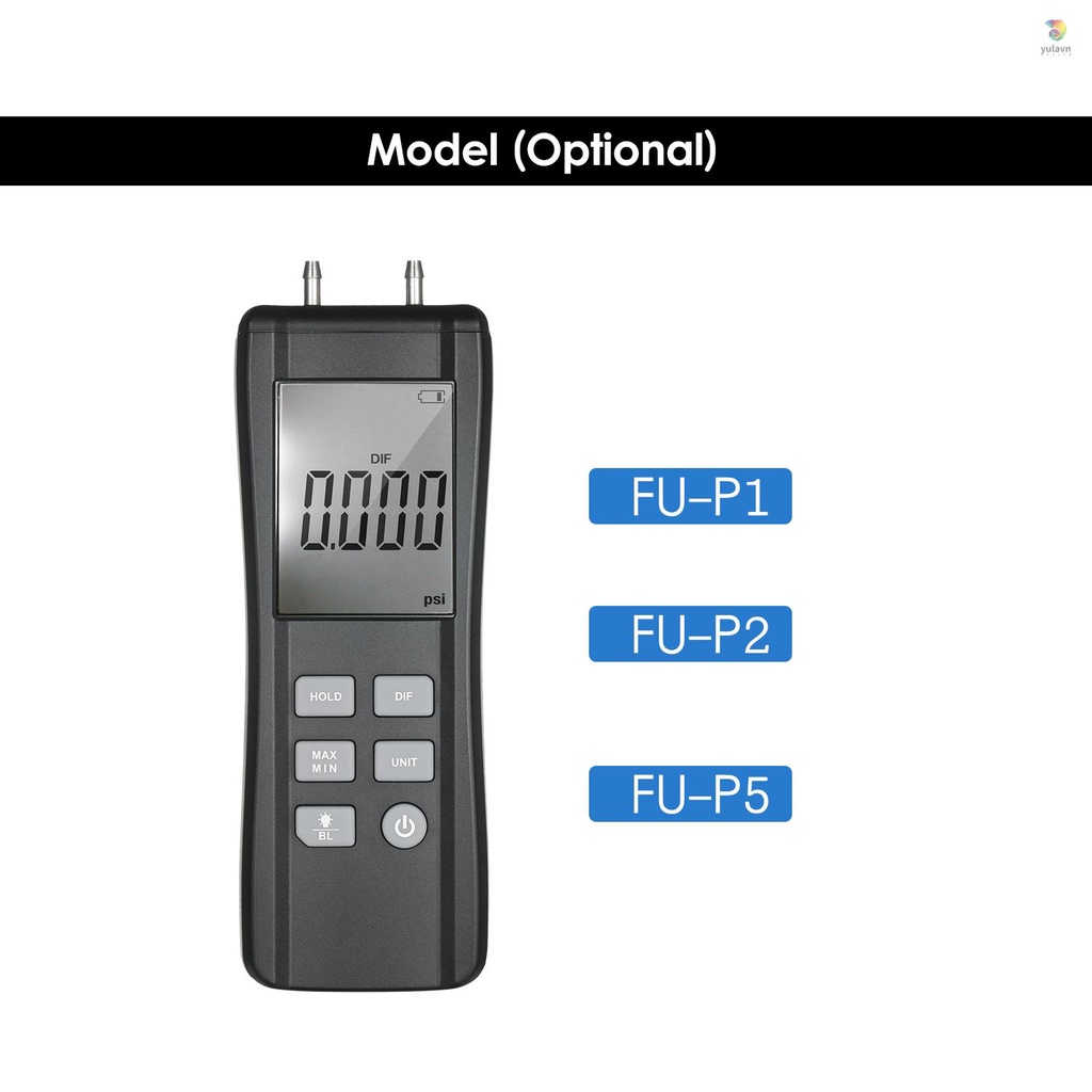 Đồng Hồ Đo Áp Suất Khí Ga HVAC Cầm Tay Hai Cổng Kỹ Thuật Số Màn Hình LCD Lớn Có Đèn Nền