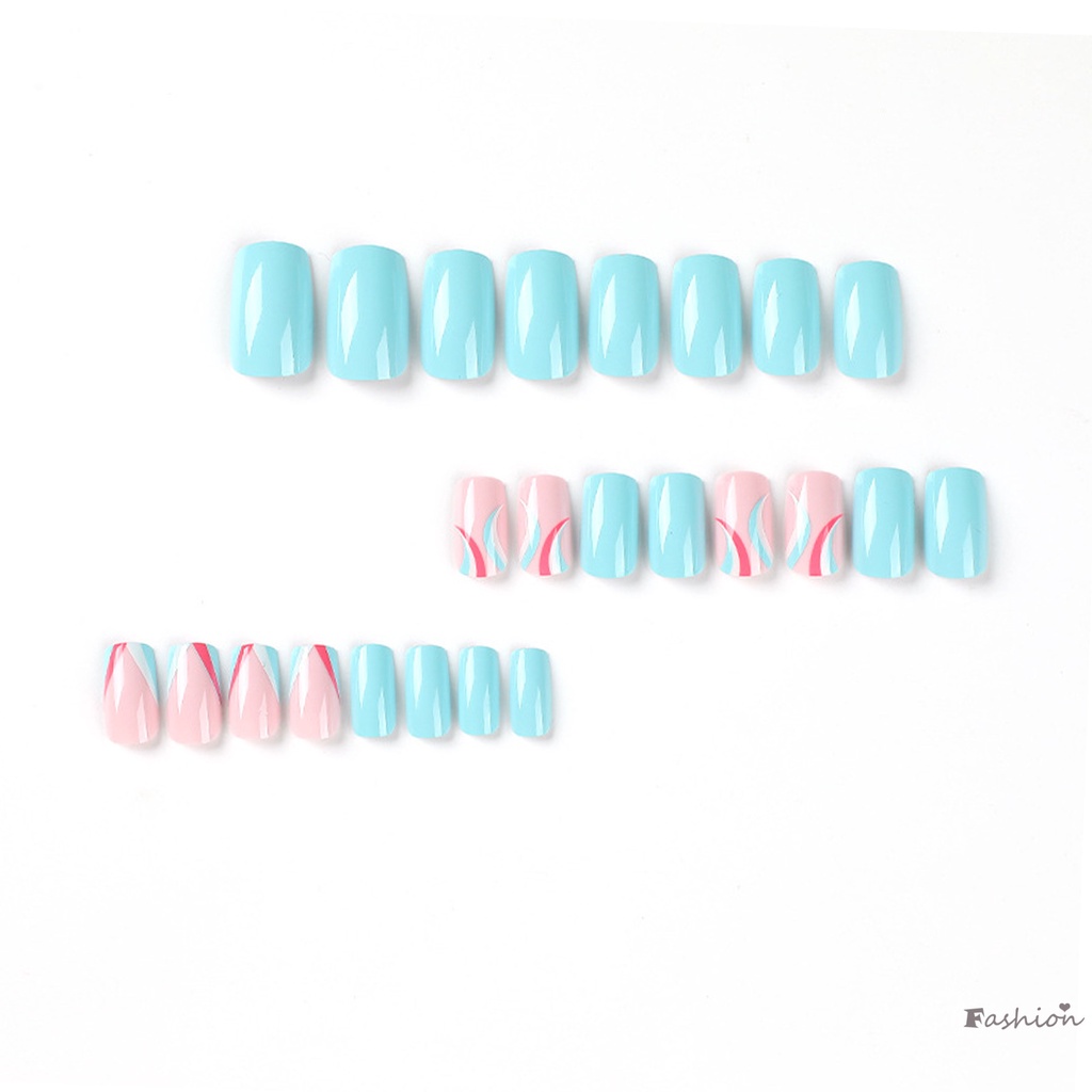Móng Tay Giả Chip Màu Xanh Dương Chống Nhòe Dễ Thương Cho Nữ