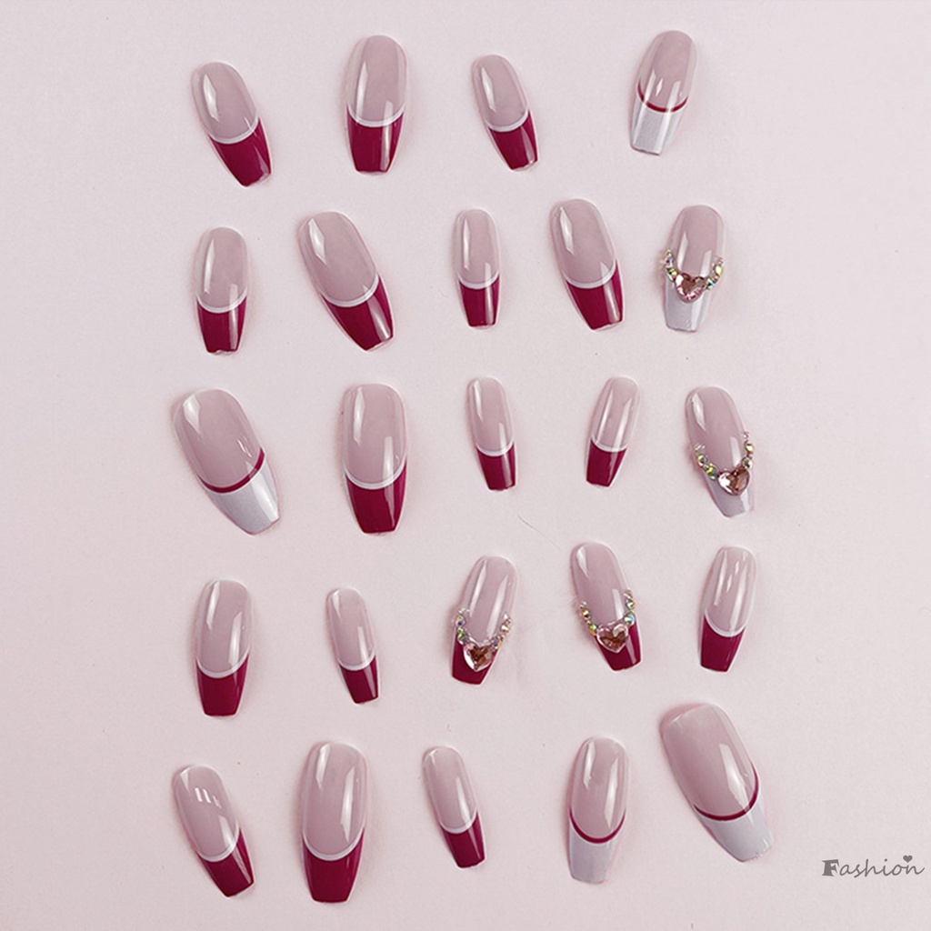 Móng Tay Giả Màu Hồng Đính Đá Lâu Trôi Chống Thấm Nước