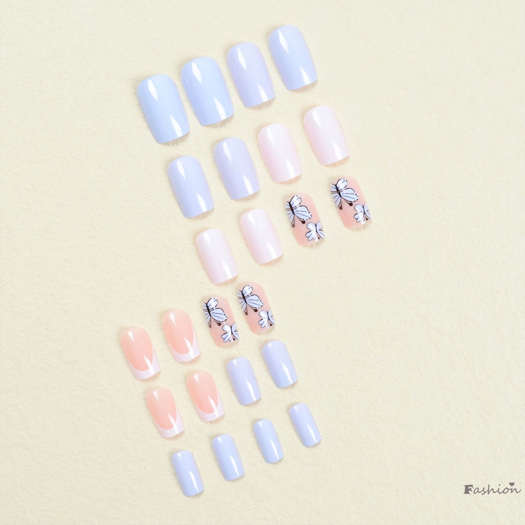 Móng Tay Giả Màu Xanh Trắng Trơn Phong Cách Pháp Kèm Móng Tay Giả Không Harmless Và Mượt Mà