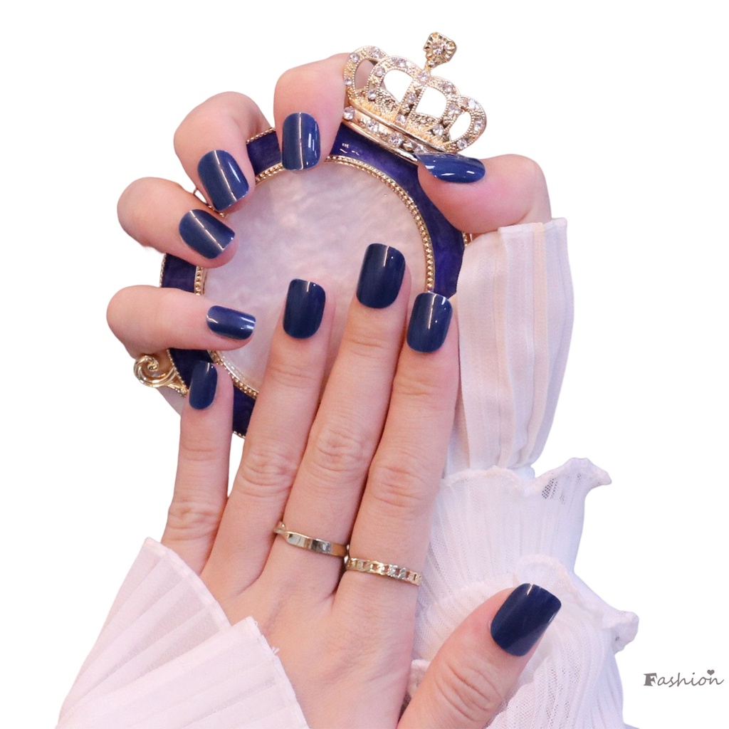 Móng Tay Giả Màu Xanh Đậm Hình Vuông Chống Nước Lâu Trôi An Toàn