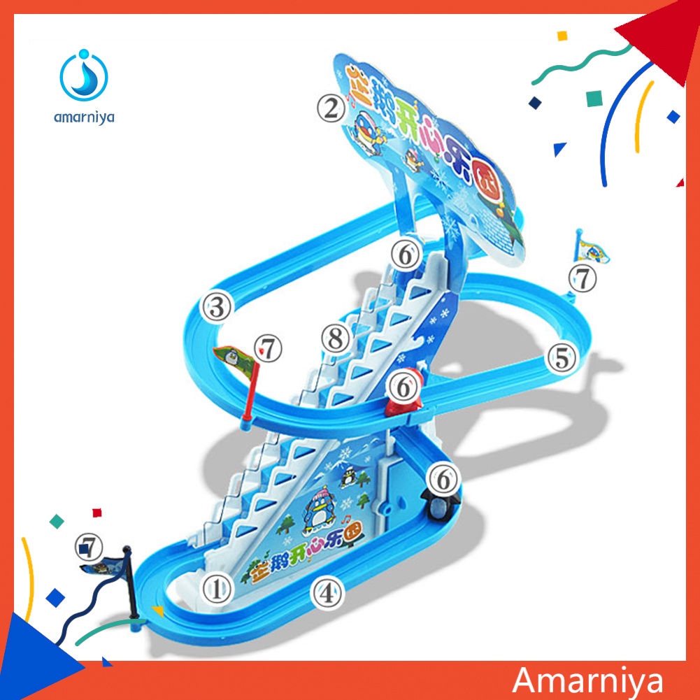 Đồ chơi trẻ em Lắp Ráp Đường Ray Cầu Thang Hình Chim Cánh Cụt Hoạt Hình Cho Bé