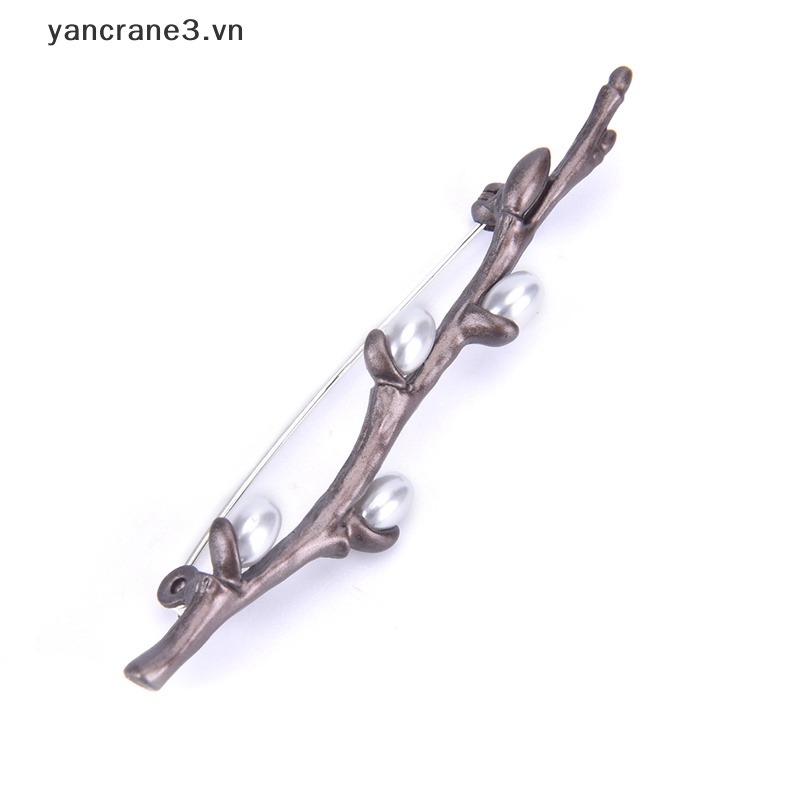 {YAN3} Ghim Cài Áo Hình Cành Hoa Mận Đính Ngọc Trai Thanh Lịch {yancrane3.vn}