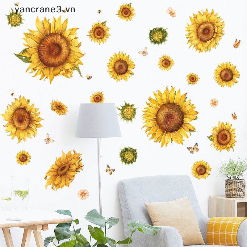 Sticker Vinyl Dán Tường / Cửa Phòng Khách / Cửa Phòng Khách Hình Hoa Hướng Dương DIY 3.vn} 3