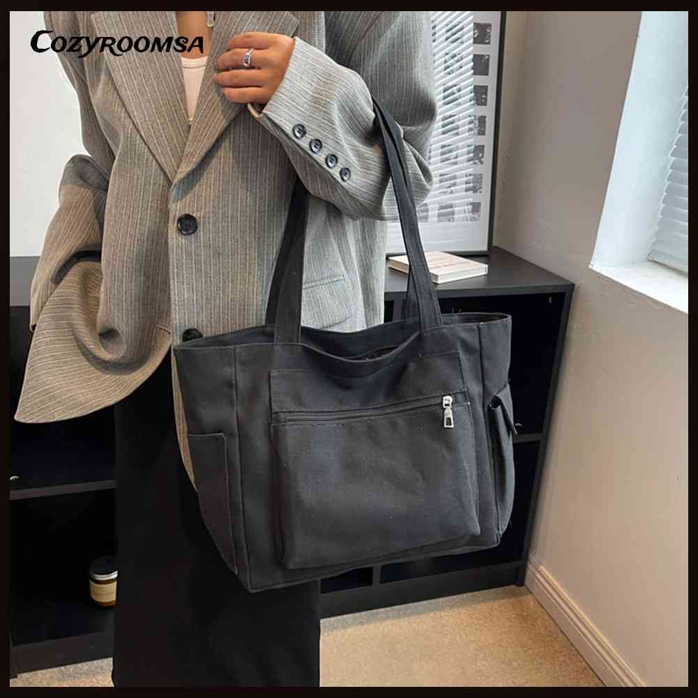 Túi Tote Đeo Vai Bằng Vải Canvas Nhiều Ngăn Đa Năng Cho Nữ