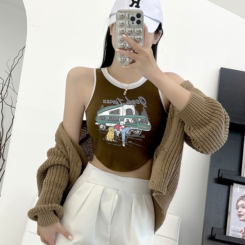 Áo Tank Top Hai Dây In Chữ Sau Lưng Thời Trang Xuân Hè Dành Cho Nữ