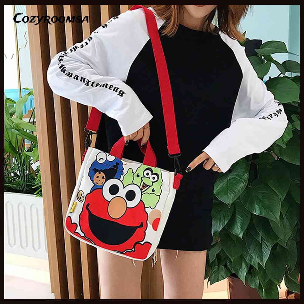 Túi Đeo Chéo Vải Canvas Họa Tiết Hoạt Hình Dễ Thương Cho Nữ