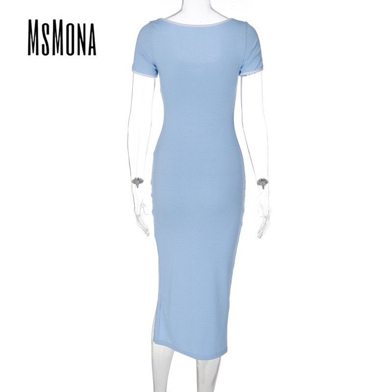 Đầm Midi Tay Ngắn Cổ Vuông Màu Trơn Dáng Ôm Thời Trang 2023 Quyến Rũ Cho Nữ