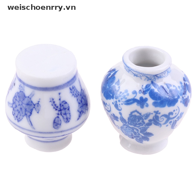 Bình Hoa Sứ Trắng Xanh Trang Trí Nhà Búp Bê Tỉ Lệ 1 / 12