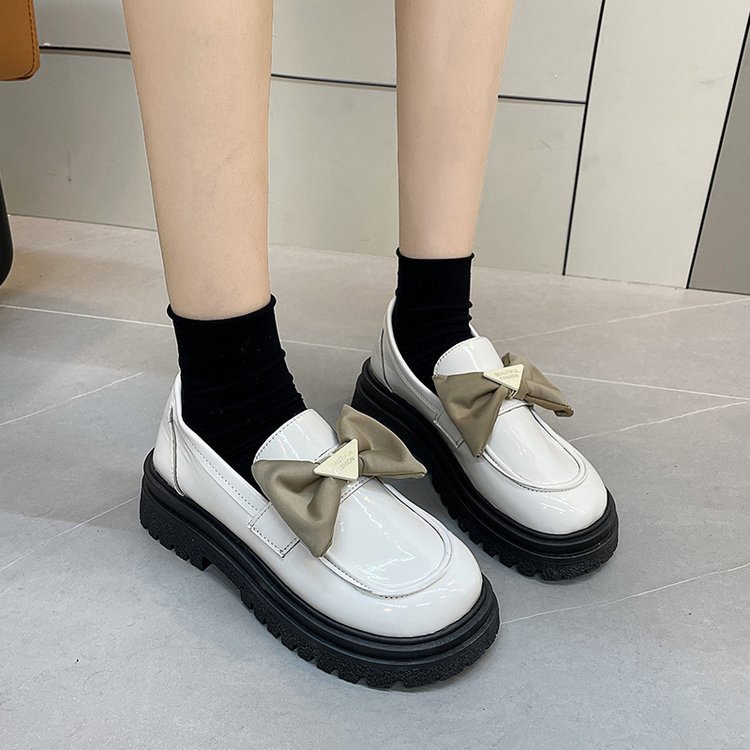 Giày Lười Da Đế Dày Đính Nơ Phong Cách Anh Quốc Cổ Điển Thời Trang Xuân Thu Cho Nữ