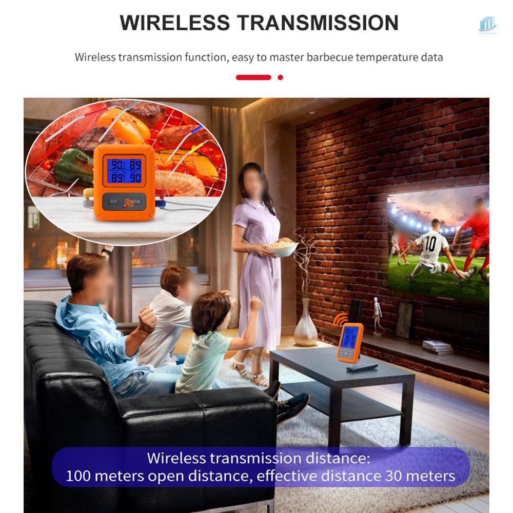 Nhiệt Kế Điện Tử Không Dây 4 Đầu Dò 328Ft Màn Hình LCD Cho Lò Nướng BBQ (s2mwvn)