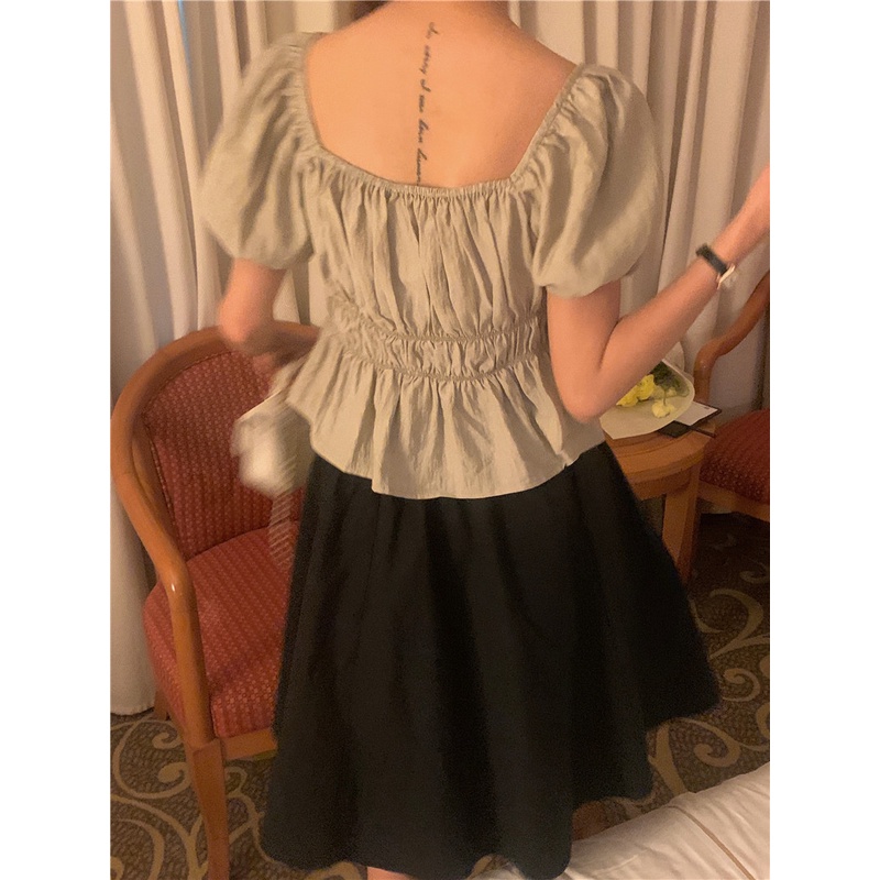 SUXI Áo Sơ Mi Tay Ngắn Dáng Ôm Màu Sắc Ngọt Ngào Phong Cách Vintage Hàn Quốc