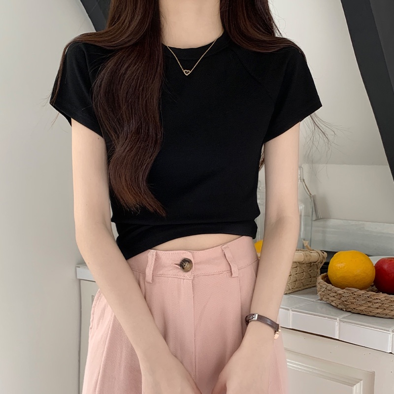 SUXI Áo Thun Tay Ngắn Cổ Tròn Màu Sắc Đơn Giản Cho Nữ