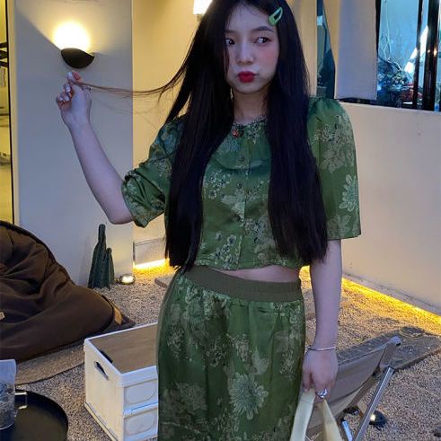 Bộ Áo Sơ Mi Tay Phồng In Hoa + Chân Váy Hoa Thời Trang Mùa Hè Phong Cách Pháp Cổ Điển Mới Cho