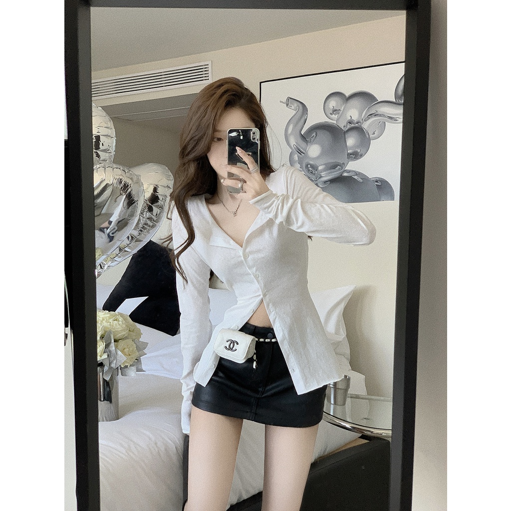 Áo Thun Tay Dài Dáng Ôm Màu Sắc Đơn Giản Phong Cách Hàn Quốc Dành Cho Nữ