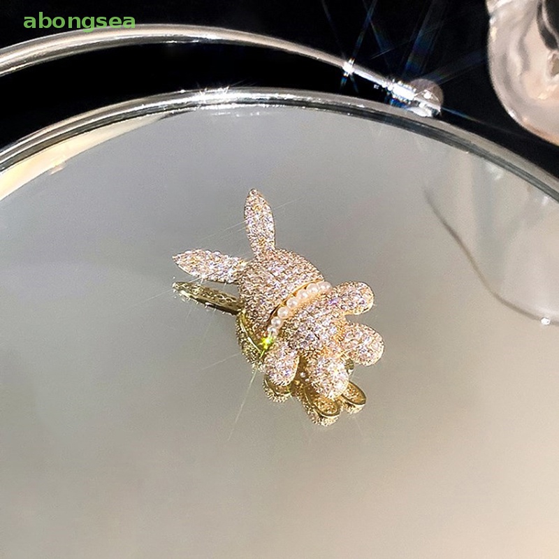 Ghim Cài Áo Hình Thỏ Đính Đá Pha Lê / Ngọc Trai Nhân Tạo Thời Trang