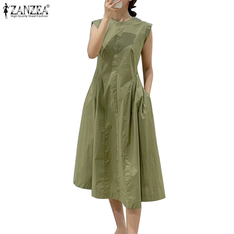 Đầm chữ A ZANZEA sát nách cổ tròn thời trang nữ tính