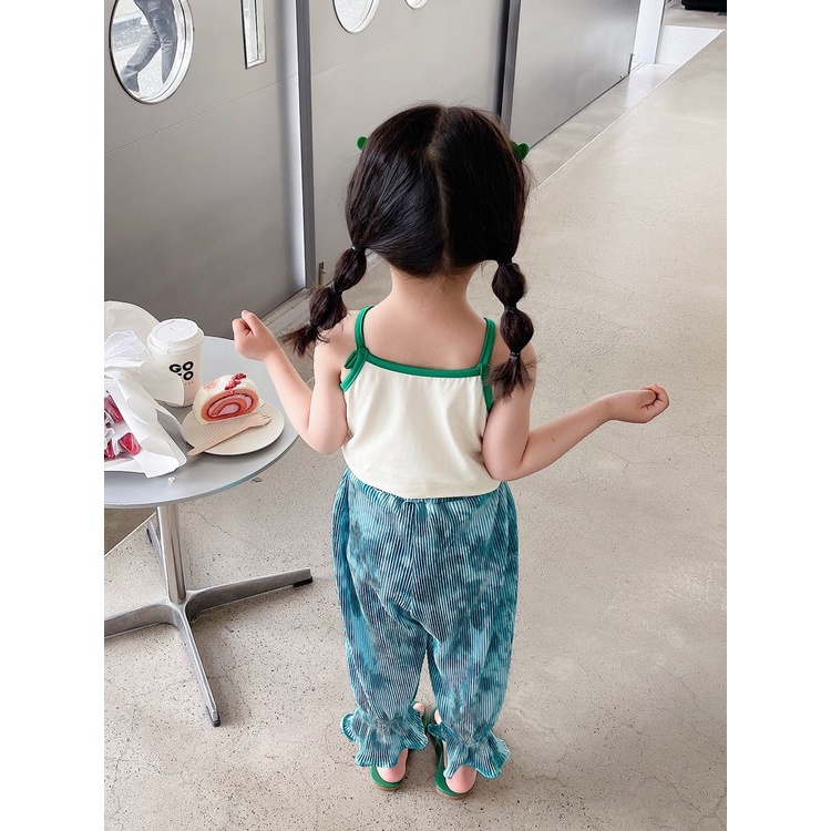 Set Áo Thun Tay Ngắn + Quần Yếm In Họa Tiết Hoạt Hình Phong Cách Hàn Quốc Thời Trang Mùa Hè Cho Bé Gái