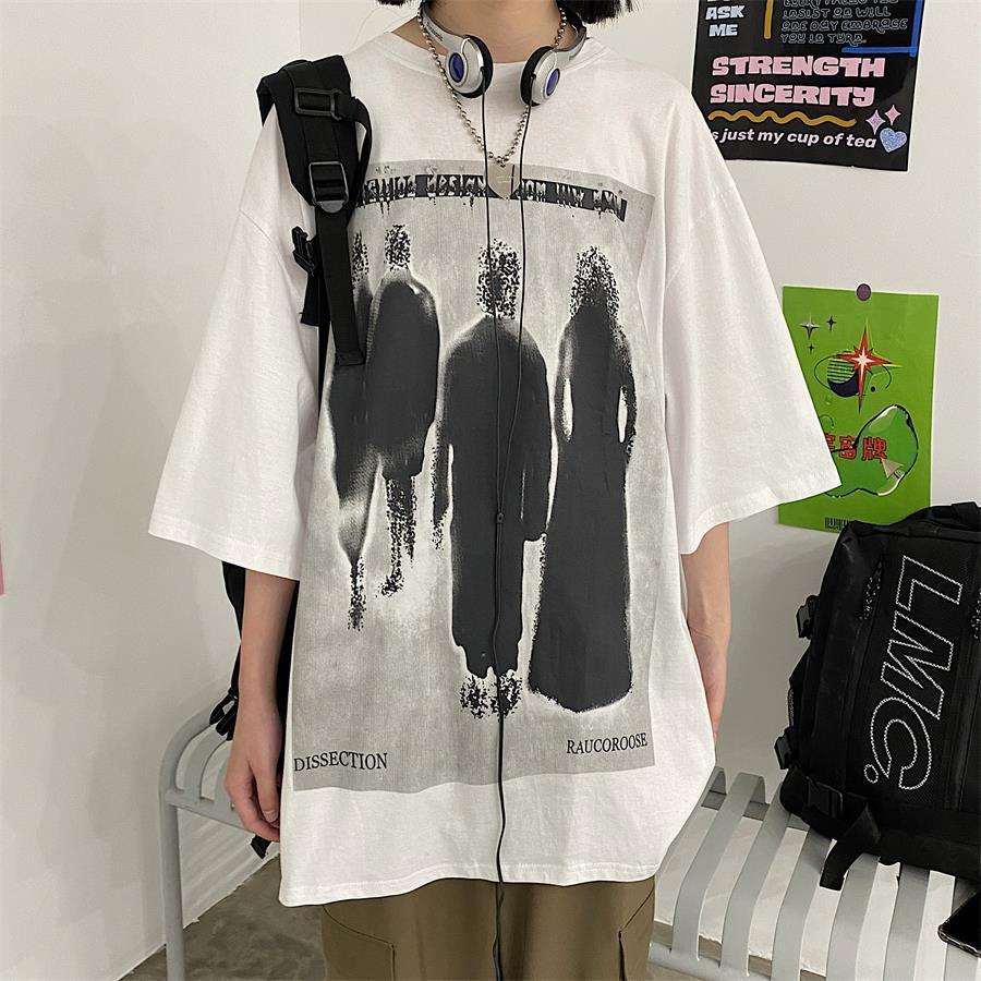 Áo Thun Ngắn Tay Dáng Rộng In Hình Ma Cá Tính Thời Trang Cho Nam Nữ