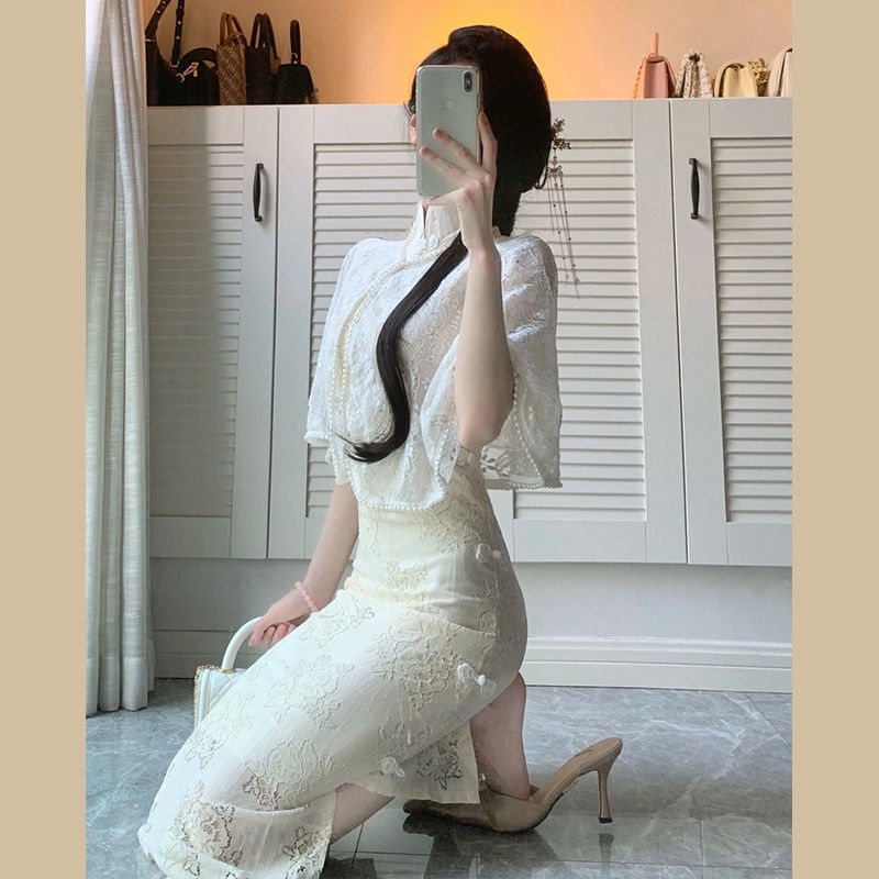 Bộ Áo Khoác Cardigan + Đầm Phong Cách Trung Hoa Cổ Điển Thiết Kế Mới Quyến Rũ Dành Cho Nữ